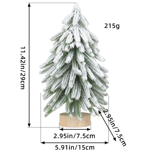 Miniature Snowy Artificial Pine Tree Decoration - 11.42 Inch Tabletop Christmas Tree with Wooden Base - Main Image