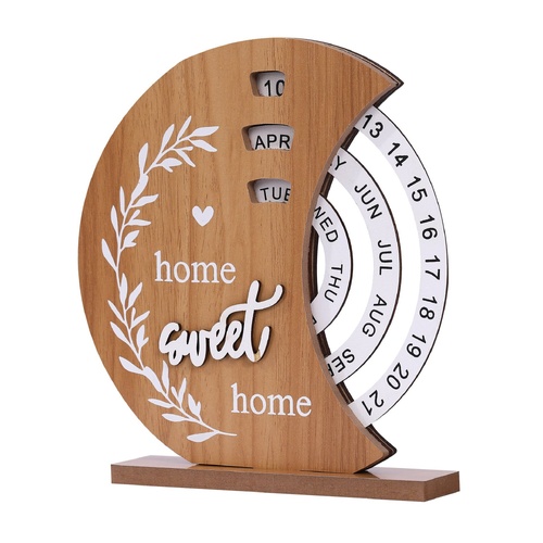 Rustic Perpetual Wooden Calendar | Decorative Home & Desk Accessory 20*18cm Moon shape - Main Image