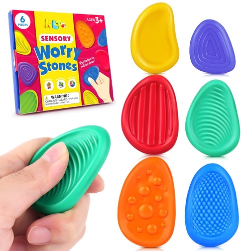Sensory Worry Stones for Kids | 6-Piece Fidget Stress Relief Set for Ages 3+(2 set, 12PCS in total) - Main Image