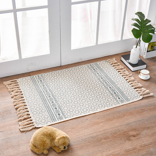 Bohemian Cotton Area Rug with Tassels - Geometric Pattern, Decorative Floor Mat 60*90cm - Main Image