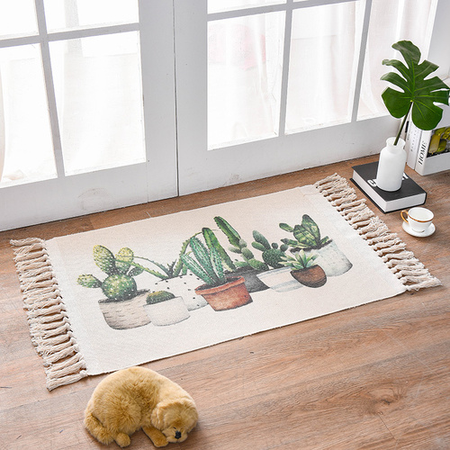 Bohemian Cotton Area Rug with Tassels - Geometric Pattern, Decorative Floor Mat 60*90cm - Main Image