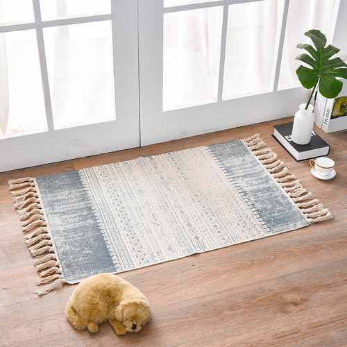 Bohemian Cotton Area Rug with Tassels - Geometric Pattern, Decorative Floor Mat 60*90cm - Main Image