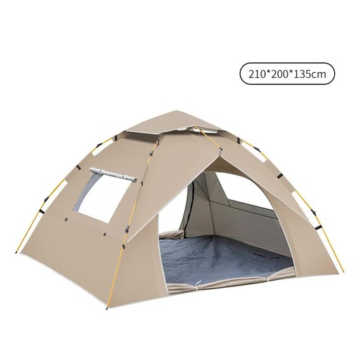 Khaki 3-4 Person Lightweight Camping Tent (210*200*135cm) | UV Protection Silver Coated, Dual Doors & Windows - Main Image