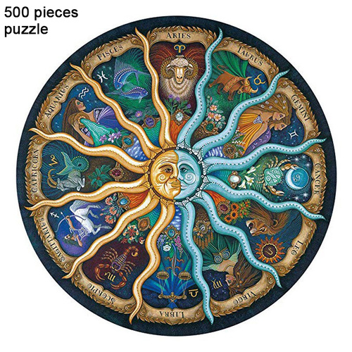 500 Piece Zodiac Circle Jigsaw Puzzle - Colorful Astrology Sun and Moon Jigsaw Puzzle for Adults and Kids - Main Image