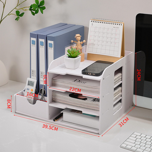 Multi-Functional Desktop Organizer with Document and Stationery Storage - Compact Desk Shelf, 39.5x31x24cm - Main Image