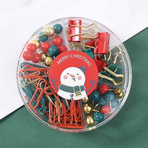 B41025 Christmas Stationery Set - Festive Binder Clips, Paper Clips, and Push Pins in Holiday Colors(2 set) - Main Image