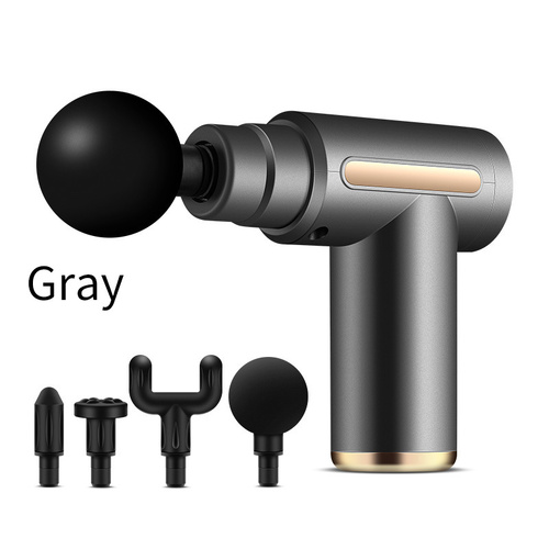 Compact Gray Massage Gun - Deep Tissue Muscle Massager with 4 Interchangeable Heads - Main Image