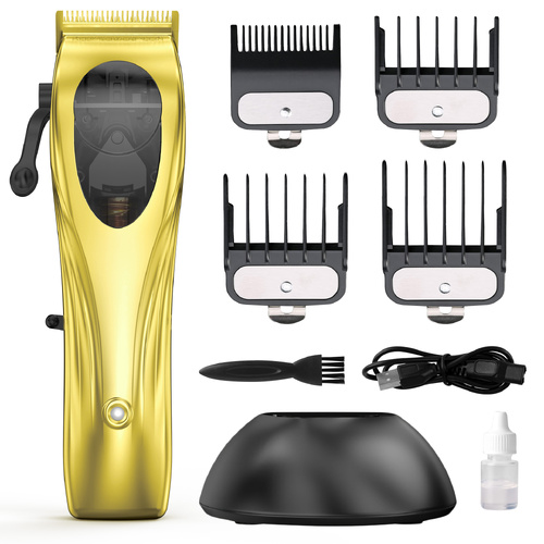 WL-1670 Gold Professional Hair Clipper Set with Adjustable Guards - USB Rechargeable Trimmer with Charging Dock - Main Image