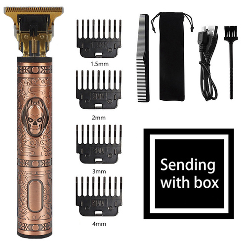 Vintage Skull Design Cordless Hair Trimmer  (Red)- Professional Grooming Kit with Adjustable Guards, USB Charging, and Accessories - Main Image
