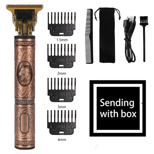 Wolf Emblem Vintage Cordless Hair Trimmer (Red) - Professional Grooming Kit with Adjustable Guards, USB Charging, and Accessories - Main Image