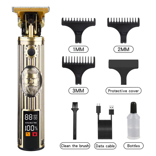Professional Vintage Beard Design Hair Trimmer - Digital Display Cordless Trimmer with Adjustable Guards and USB Charging - Main Image