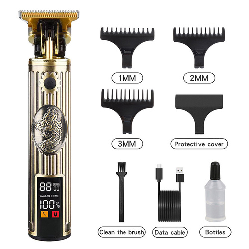 Professional Vintage Dragon Design Hair Trimmer - Digital Display Cordless Trimmer with Adjustable Guards and USB Charging - Main Image