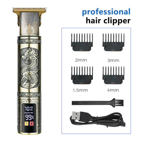 Professional Dragon Design Hair Clipper - Cordless Hair Trimmer with Digital Display, Adjustable Guards, and USB Charging - Main Image