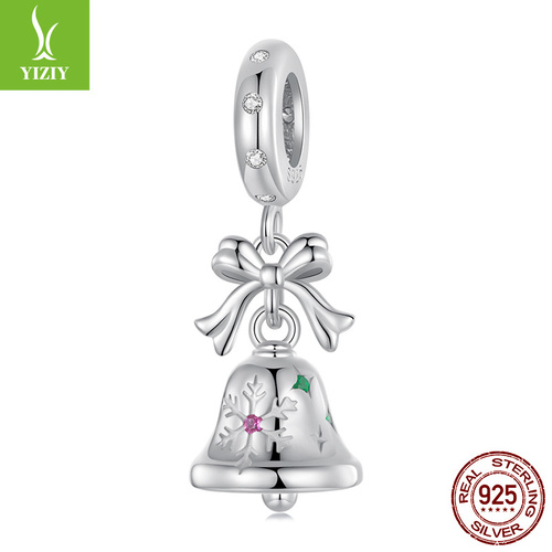 Sterling Silver Bell Charm - Festive Christmas Pendant with Colorful  Accents (weighs approximately 2.2g) - Main Image