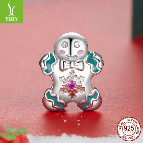 Sterling Silver Gingerbread Man Charm - Festive Christmas Pendant with Colorful  Accents (weighs approximately 1.8g) - Main Image