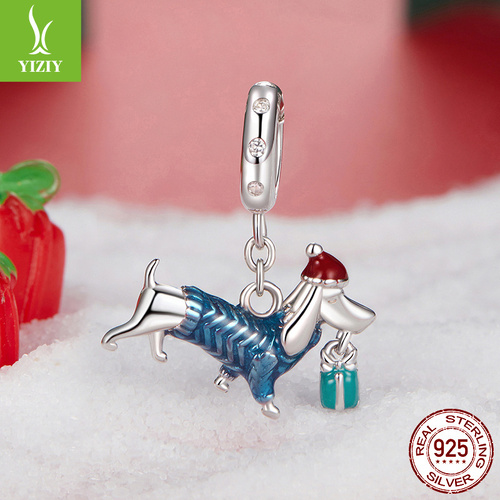 Sterling Silver Dachshund Charm - Festive Christmas Pendant with Colorful  Accents(weighs approximately 2.2g) - Main Image
