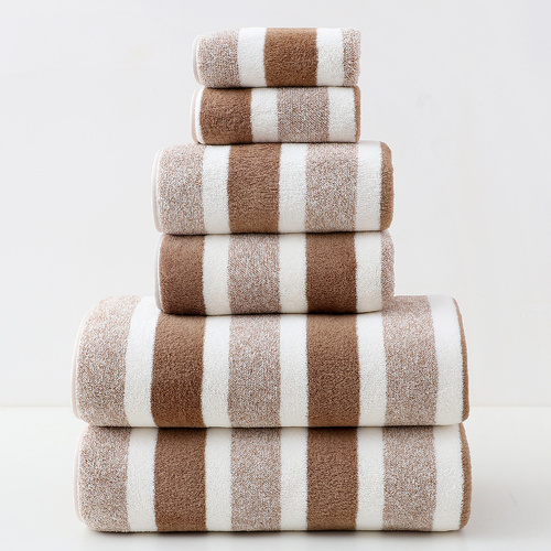 Luxury Cotton Brown Wide Stripe Towel Set - 6 Piece Set (2 Hand Towels, 2 Bath Towels, 2 Washcloths), Ultra Soft and Absorbent - Main Image
