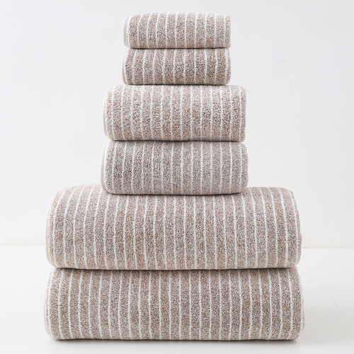 Luxury Cotton Striped Towel Set - 6 Piece Set (2 Hand Towels, 2 Bath Towels, 2 Washcloths), Ultra Soft and Absorbent  (Brown) - Main Image