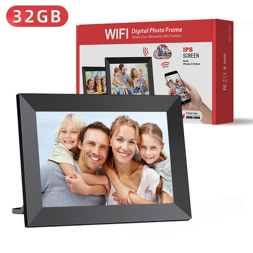 Black 32GB Storage 10-Inch WiFi Digital Photo Frame | HD Display + Remote Photo/Video Sharing via App | - Main Image