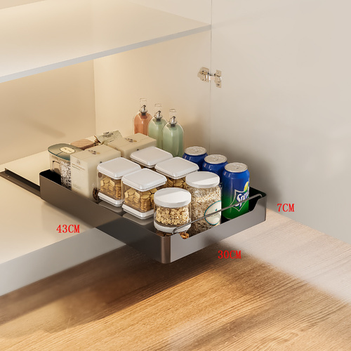 Black Pull-Out Kitchen Drawer Organizer – Soft-Close, 43x30x7cm Compact Storage Solution - Main Image