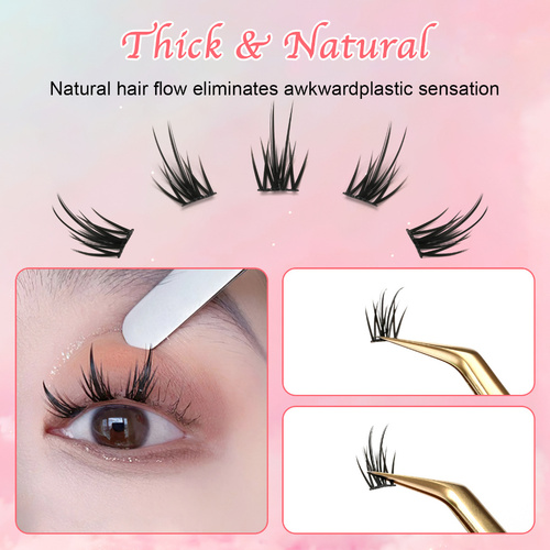 6 set Different sizes Natural Segment Cluster Eyelashes - Ultra-Thin Invisible Band, Perfect for Beginners, DIY Lash Extension - Main Image