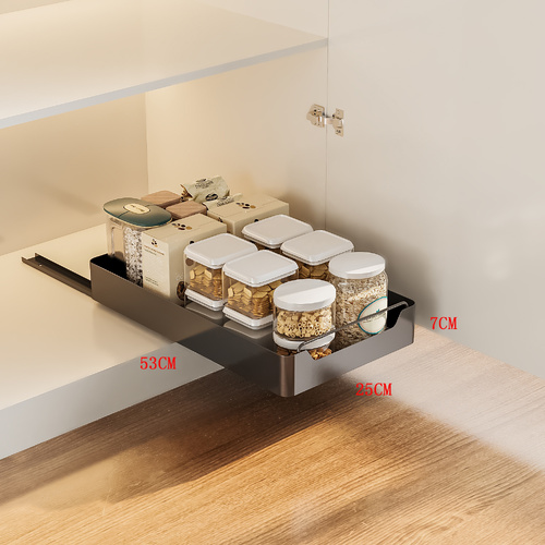 Black Pull-Out Kitchen Drawer Organizer – Soft-Close, 53x25x7cm Compact Storage Solution - Main Image