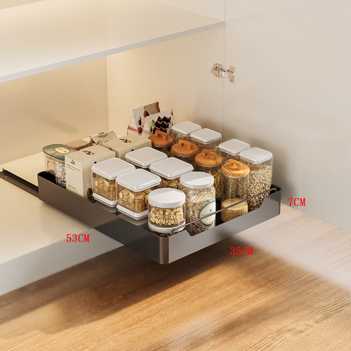 Black Kitchen Cabinet Pull-Out Drawer Organizer – Soft-Close Rails, 53x35x7cm Storage Solution - Main Image