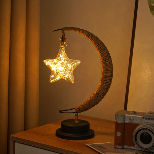 LED Multi-Shape Decorative Lights - Star, Moon, Apple USB Night Lights with Handmade Hemp Rope, Warm Iron Craft, Perfect Birthday & Christmas Gift - Main Image