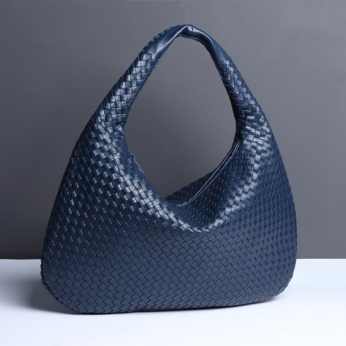 Dark Blue Elegant Woven PU Leather Hobo Bag - Stylish Large-Capacity Shoulder Handbag for Women - Main Image