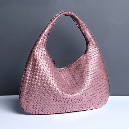 Lotus purple Elegant Woven PU Leather Hobo Bag - Stylish Large-Capacity Shoulder Handbag for Women - Main Image