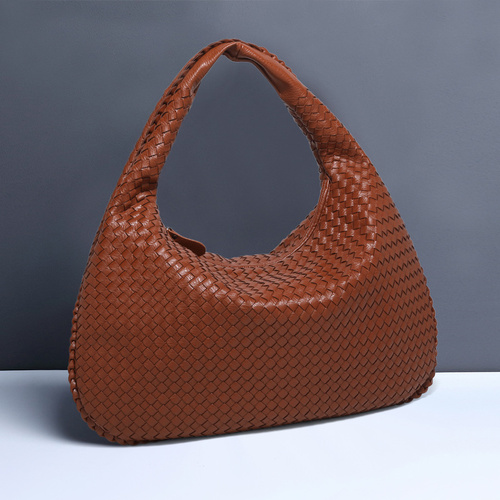 Dark Brown Elegant Woven PU Leather Hobo Bag - Stylish Large-Capacity Shoulder Handbag for Women - Main Image