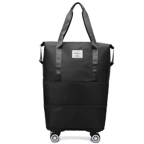 Black Large Capacity Foldable Travel Bags with Wheels - Lightweight Waterproof Duffel Totes - Main Image