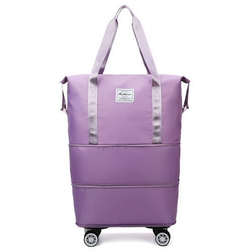 Light Purple Large Capacity Foldable Travel Bags with Wheels - Lightweight Waterproof Duffel Totes - Main Image