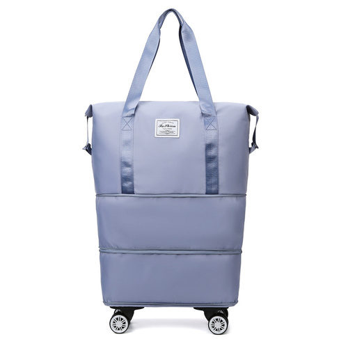 Blue Large Capacity Foldable Travel Bags with Wheels - Lightweight Waterproof Duffel Totes - Main Image