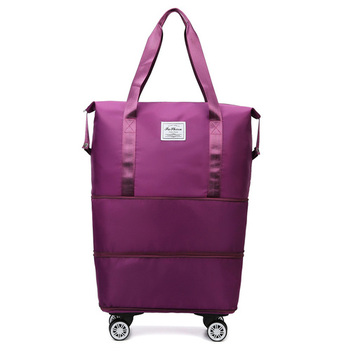 Purple Large Capacity Foldable Travel Bags with Wheels - Lightweight Waterproof Duffel Totes - Main Image