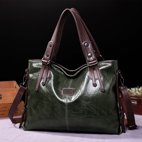 Classic Vintage PU Leather Handbag-Spacious Shoulder and Crossbody Tote for Women (Green) - Main Image
