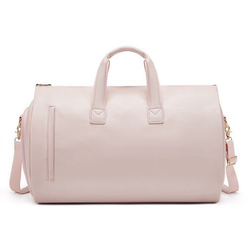 Pink PU Leather Travel Duffel Bag - Large Capacity Waterproof Suit Bag with Shoe Compartment - Main Image