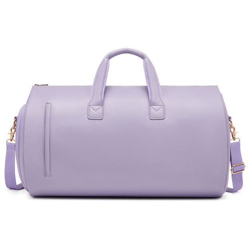 Purple PU Leather Travel Duffel Bag - Large Capacity Waterproof Suit Bag with Shoe Compartment - Main Image
