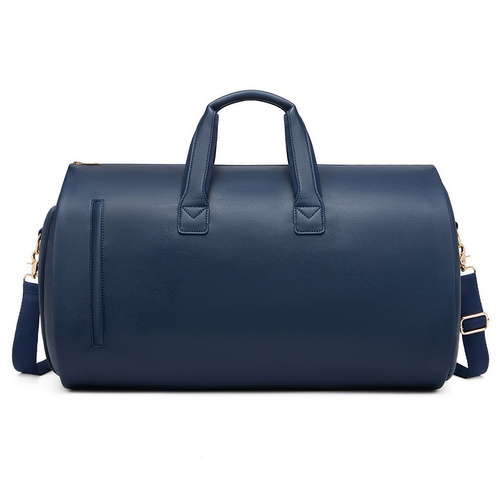 Blue PU Leather Travel Duffel Bag - Large Capacity Waterproof Suit Bag with Shoe Compartment - Main Image
