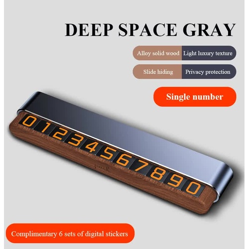 Gray Premium Alloy and Wood Temporary Parking Card - Sliding Design for Privacy, Includes 6 Number Sets - Main Image