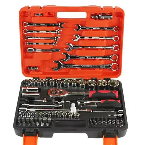 82-Piece Professional Automotive Repair Tool Set - 1/2 & 1/4 Drive Ratchets, Sockets, and Wrenches for Engine, Tire, and Spark Plug Maintenance - Main Image