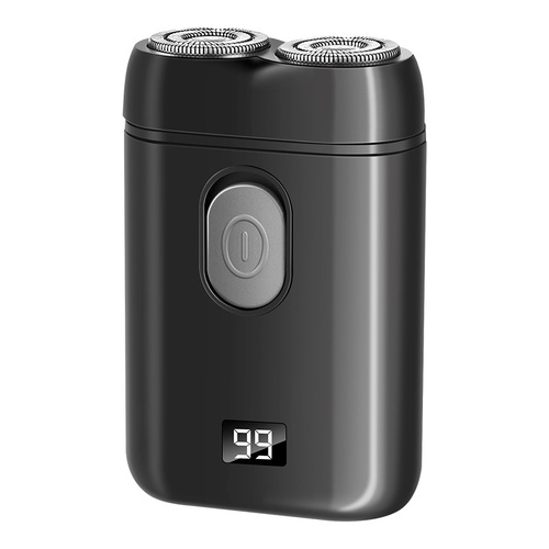 Black Portable Electric Shaver - Dual Blade, USB Rechargeable, LED Display for Battery Life - Main Image