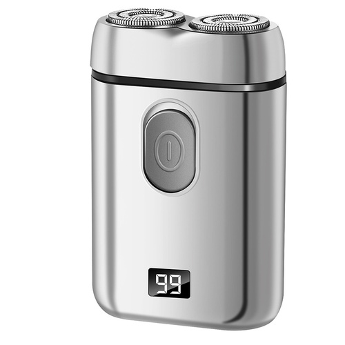 Gray Portable Electric Shaver - Dual Blade, USB Rechargeable, LED Display for Battery Life - Main Image