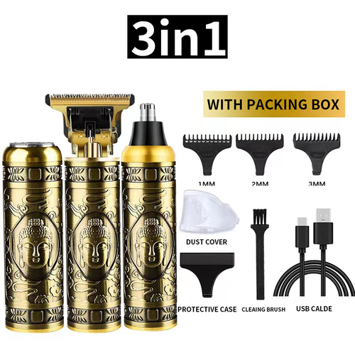 3-in-1 Professional Hair Clipper Set - Rechargeable Beard Trimmer, Nose Hair Trimmer, and Electric Shaver with USB Cable, Cleaning Brush, and Attachme - Main Image
