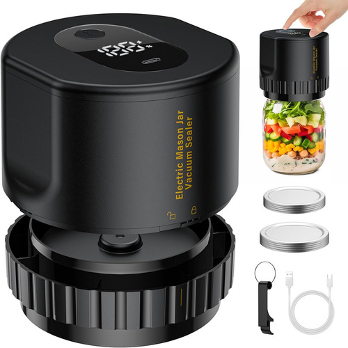 Portable Vacuum Sealer for Mason Jars,Regular Model KZ-80 (60 sec stop or manual stop) - Black Electric Food Preservation Machine with  LED Display - Main Image