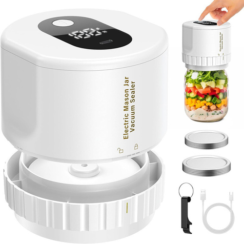 Portable Vacuum Sealer for Mason Jars,Regular Model KZ-80 (60 sec stop or manual stop) - White Electric Food Preservation Machine with  LED Display - Main Image
