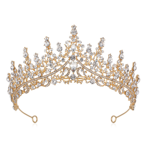 Luxury Full Rhinestone Bridal Tiara - Elegant Alloy Crown Hairband with 3A Grade Crystals  Gold - Main Image