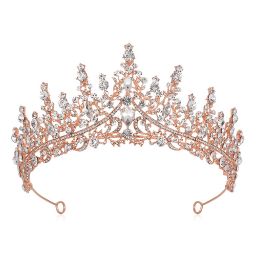 Luxury Full Rhinestone Bridal Tiara - Elegant Alloy Crown Hairband with 3A Grade Crystals  Rose Gold - Main Image