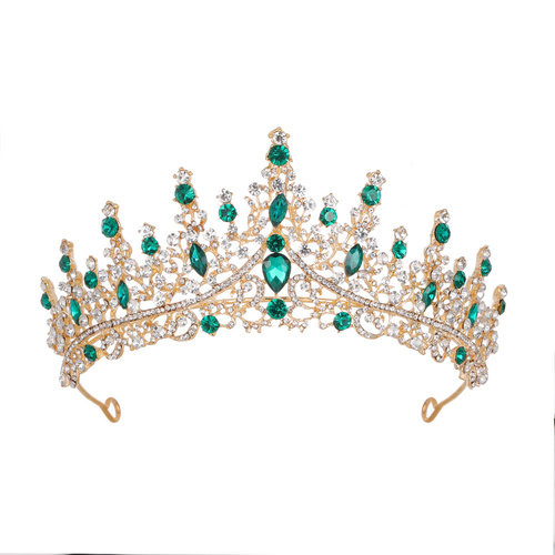 Luxury Full Rhinestone Bridal Tiara - Elegant Alloy Crown Hairband with 3A Grade Crystals  Green - Main Image