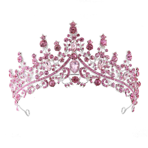 Luxury Full Rhinestone Bridal Tiara - Elegant Alloy Crown Hairband with 3A Grade Crystals  Pink - Main Image
